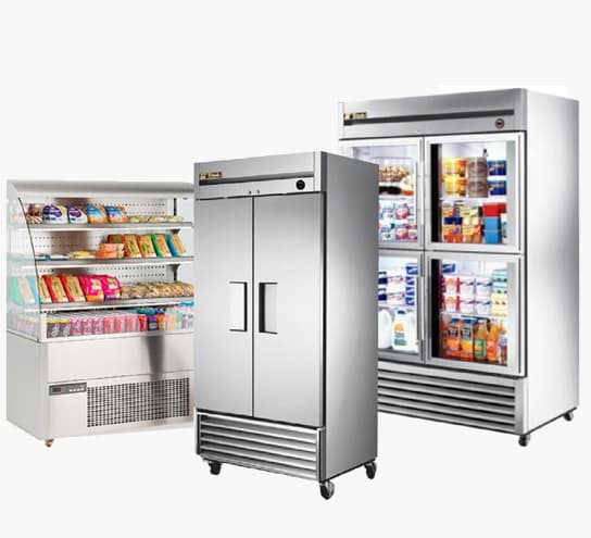 Open-air merchandiser, reach-in fridge and glass-door reach-in refrigerator