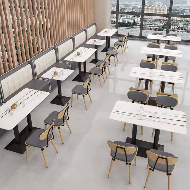 Restaurant dining tables, booths and chairs