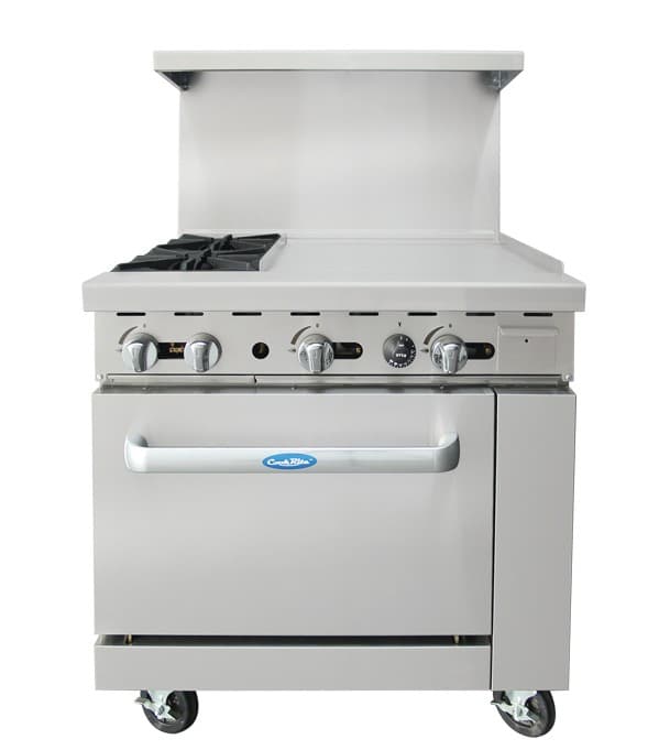 AGR-2B24GR — Cuisinière au gaz de 36″, (2) brûleurs de 32 000 BTU et plaque de 24″ à droite, (1) four de 26 1/2″, 2 grilles de four