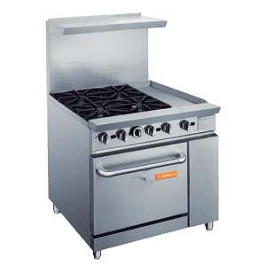 Brika 4 burner and 12″ griddle gas range