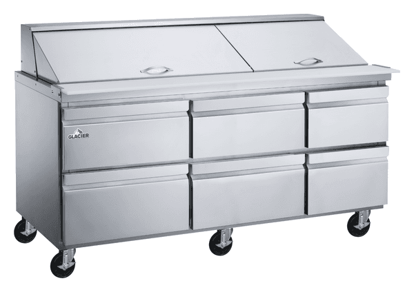 Glacier Table de préparation réfrigérée mega top de 72″ avec tiroirs