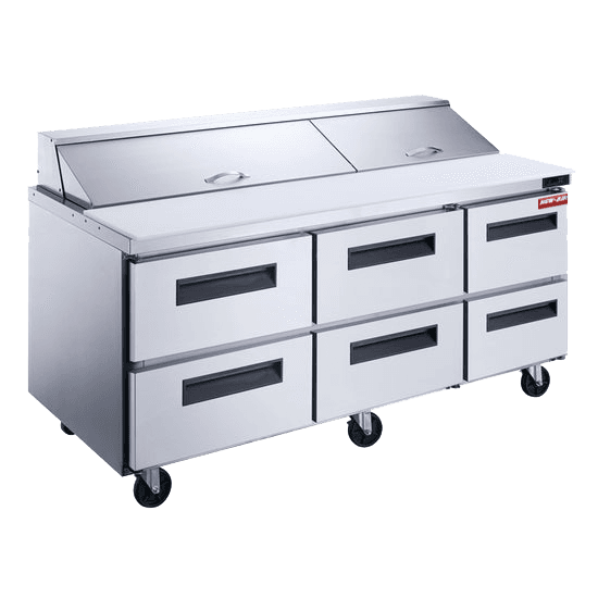 Table de préparation pour salades et sandwichs de 72″ – 6 tiroirs