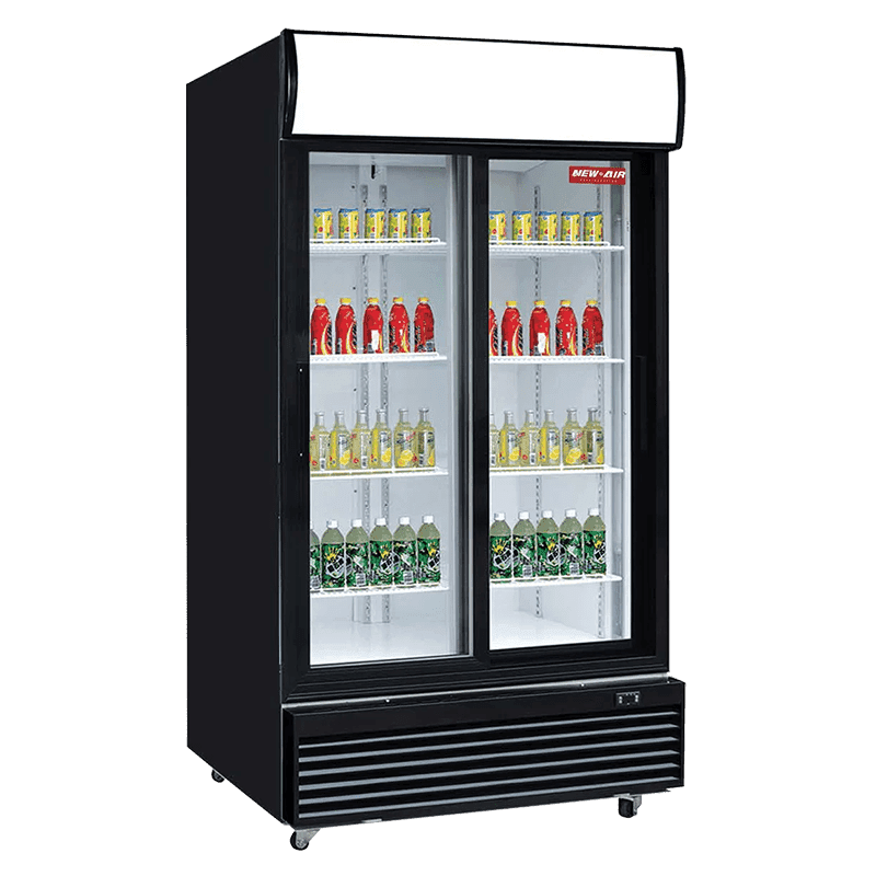 Réfrigérateur avec enseigne à portes vitrées coulissantes 40″