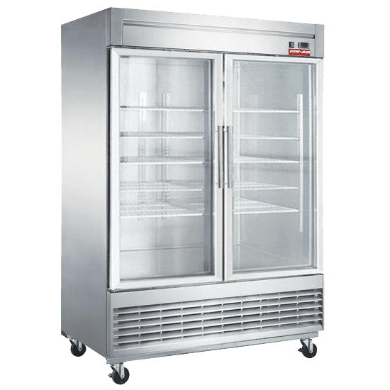 Réfrigérateur en inox avec porte vitrée de 55″