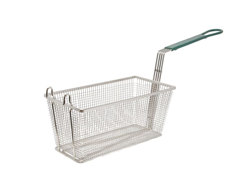 Omcan 11367 Panier à friteuse en fer nickelé de 13 1/4″ x 6 1/2″ x 6″ avec poignée verte
