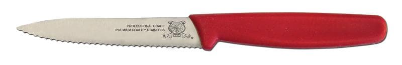 Omcan 11497 4" Serrated Paring Knife with Red Polypropylene Handle