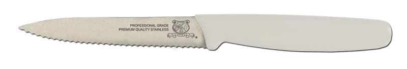 Omcan 11499 4" Serrated Paring Knife with White Polypropylene Handle