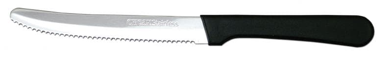 Omcan 11548 Rounded Tip, Narrow Blade Steak Table Knife with Plastic Black Handle