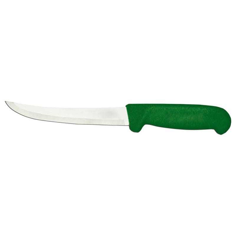 Omcan 11780 6" Curved Blade Boning Knife with Green Polypropylene Handle