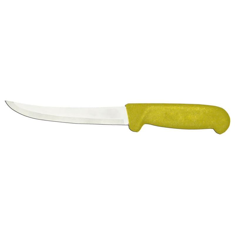 Omcan 11793 6" Curved Blade Boning Knife with Yellow Polypropylene Handle