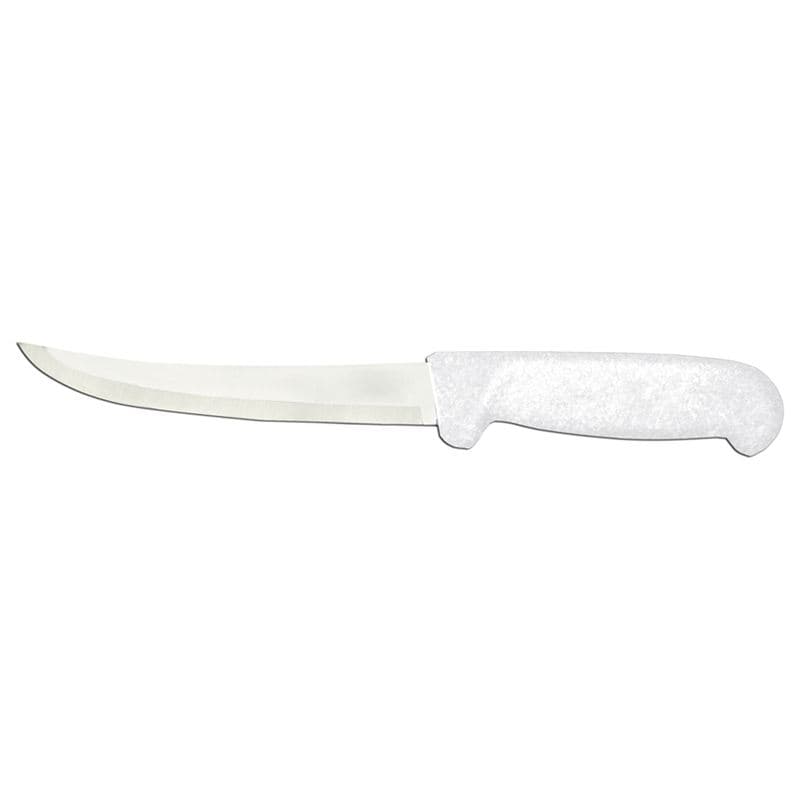 Omcan 11801 6" Curved Blade Boning Knife with White Polypropylene Handle