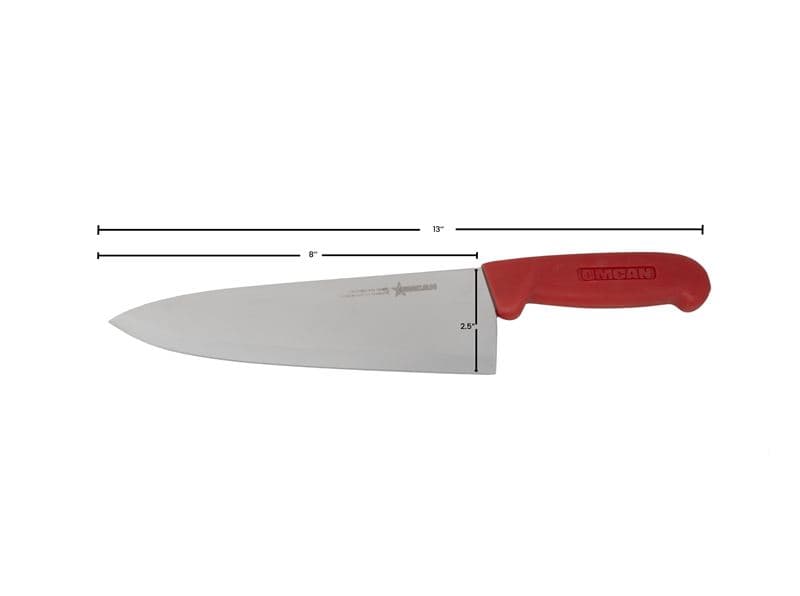 Omcan 12008 8" Medium Cook Knife with Red Polypropylene Handle