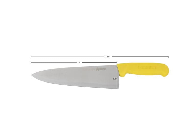 Omcan 12016 Couteau de chef moyen de 8″ avec poignée jaune en polypropylène