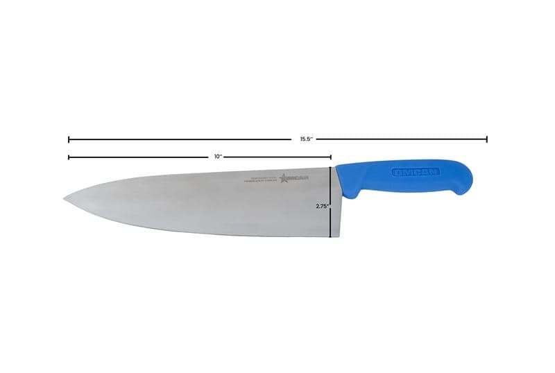 Omcan 12097 10" Medium Cook Knife with Blue Polypropylene Handle