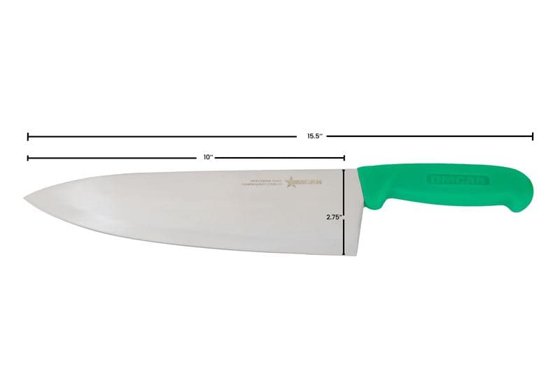 Omcan 12108 10" Medium Cook Knife with Green Polypropylene Handle