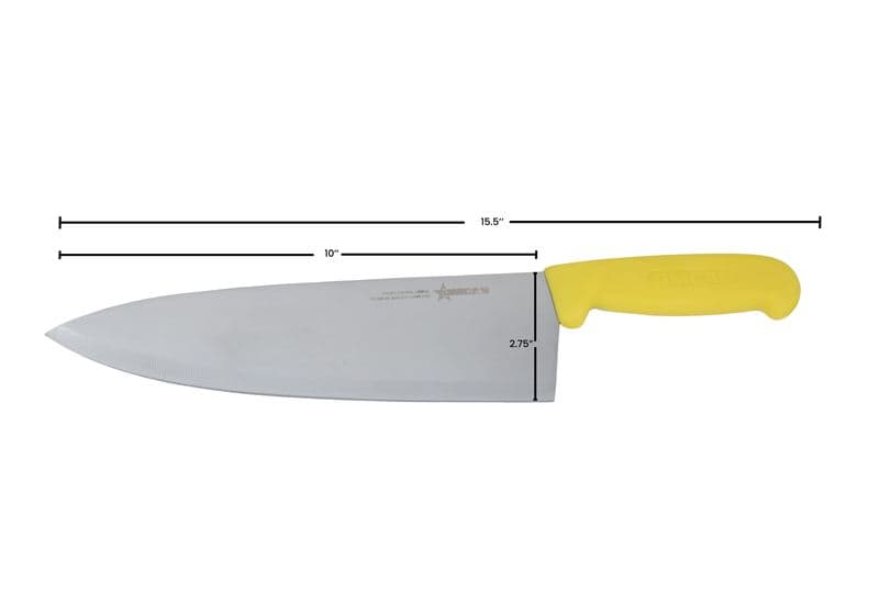 Omcan 12127 10" Medium Cook Knife with Yellow Polypropylene Handle
