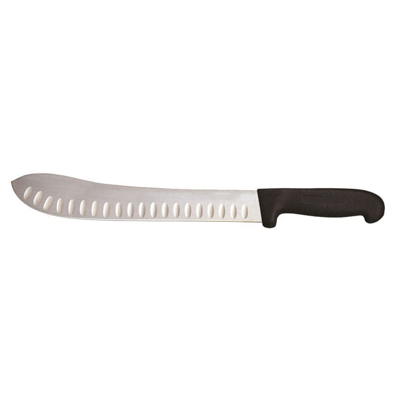 Omcan 12507 11" English G-Edge Butcher Knife with Black Handle
