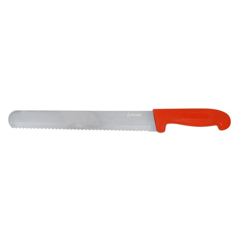 Omcan 12668 10" Slicer Straight Serrated Knife with Red Polypropylene Handle