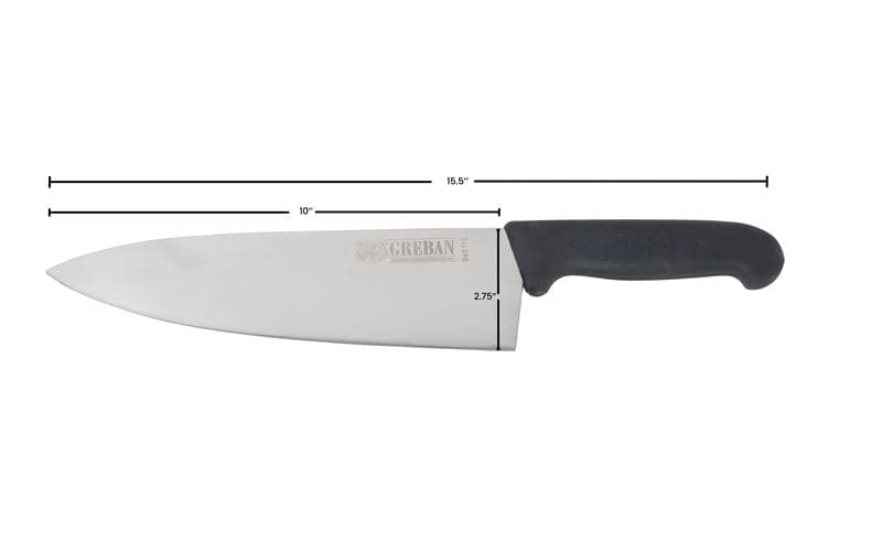 Omcan 12861 Couteau de chef moyen de 10″ avec poignée noire en super fibre