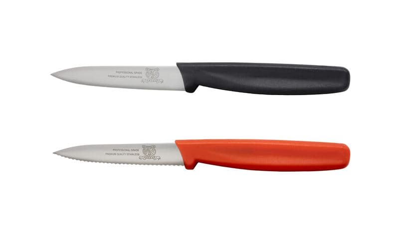 Omcan 21874 Retail-Ready 4" Straight Paring Knife and 4" Serrated Paring Knife
