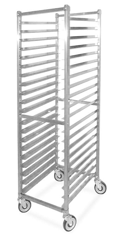 Omcan 23834 Chariot à plaques à pains en acier inoxydable, dessus plat carré, 20 glissières, espacement de 3″