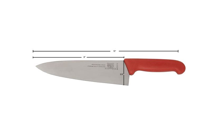 Omcan 23876 8" Medium Cook Knife with Red Super Fiber Handle