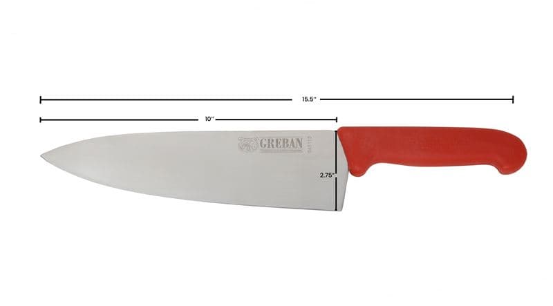 Omcan 23880 10" Medium Cook Knife with Red Super Fiber Handle