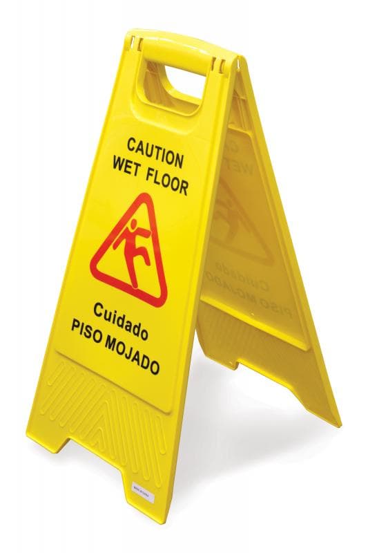 Omcan 24414 Panneau de mise en garde « plancher mouillé » en plastique jaune – anglais/espagnol