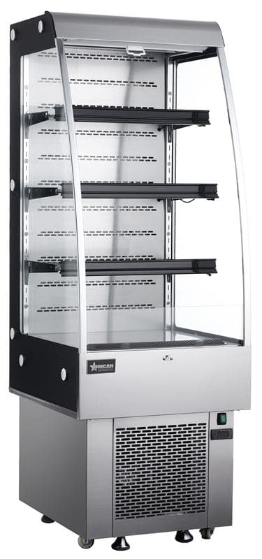Omcan 25825 24” Three (3) Shelf Grab-and-Go Open Refrigerated Floor Self-Serve Display Case , 9 cu.ft. (252L), Silver