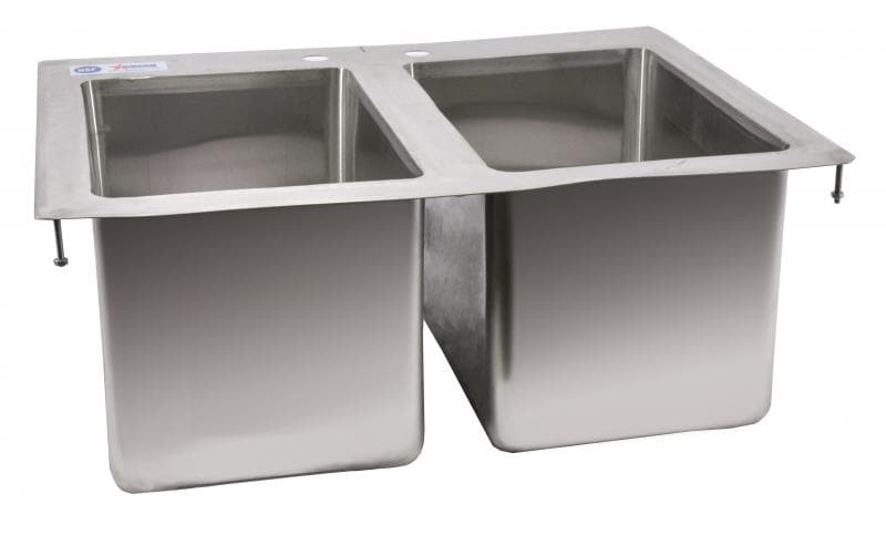 Omcan 39782 10″ x 14″ x 10″ Stainless Steel Double Tub Drop in Sink with Flat Top