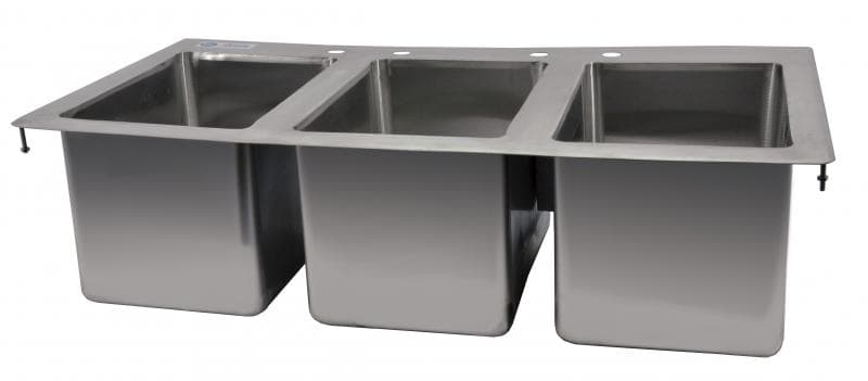 Omcan 39783 Évier encastré triple en acier inoxydable de 10″ x 14″ x 10″ avec dessus plat