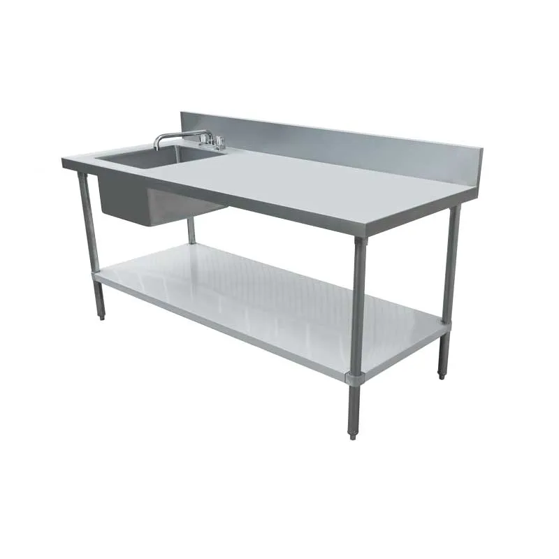 Omcan 43231 30″ x 60″ 18 Gauge 430 All Stainless Steel Table with Left Sink and 6″ Backsplash