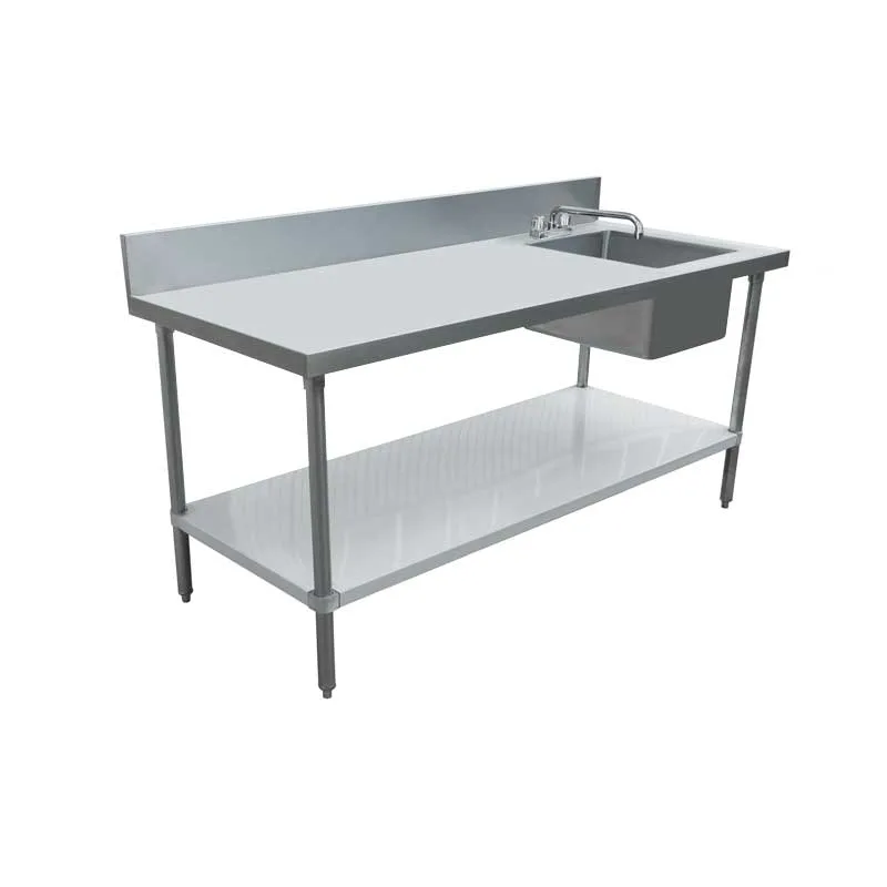 Omcan 43238 Table tout inox 430 de 30″ x 60″, calibre 18, avec évier à droite et dosseret de 6″
