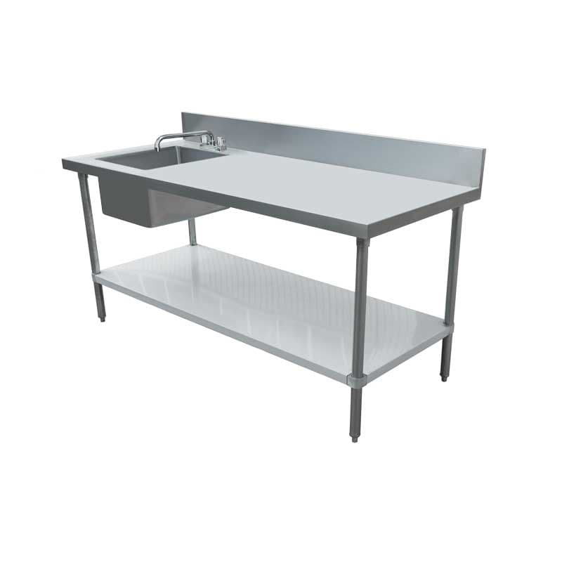 Omcan 43243 30″ x 72″ Stainless Steel Table with Left Sink, 6″ Backsplash, and Galvanized Leg & Socket