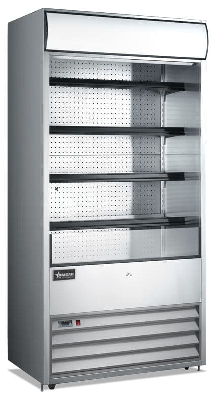 Omcan 43459 Vitrine réfrigérée ouverte libre-service Grab and Go sur pied de 36″ à quatre (4) tablettes, 18,7 pi³ (520 L), acier inoxydable