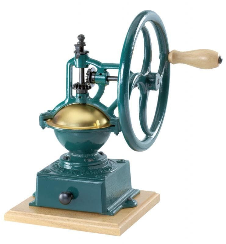 Omcan 43681 Moulin à café manuel traditionnel en fonte turquoise et bois de hêtre