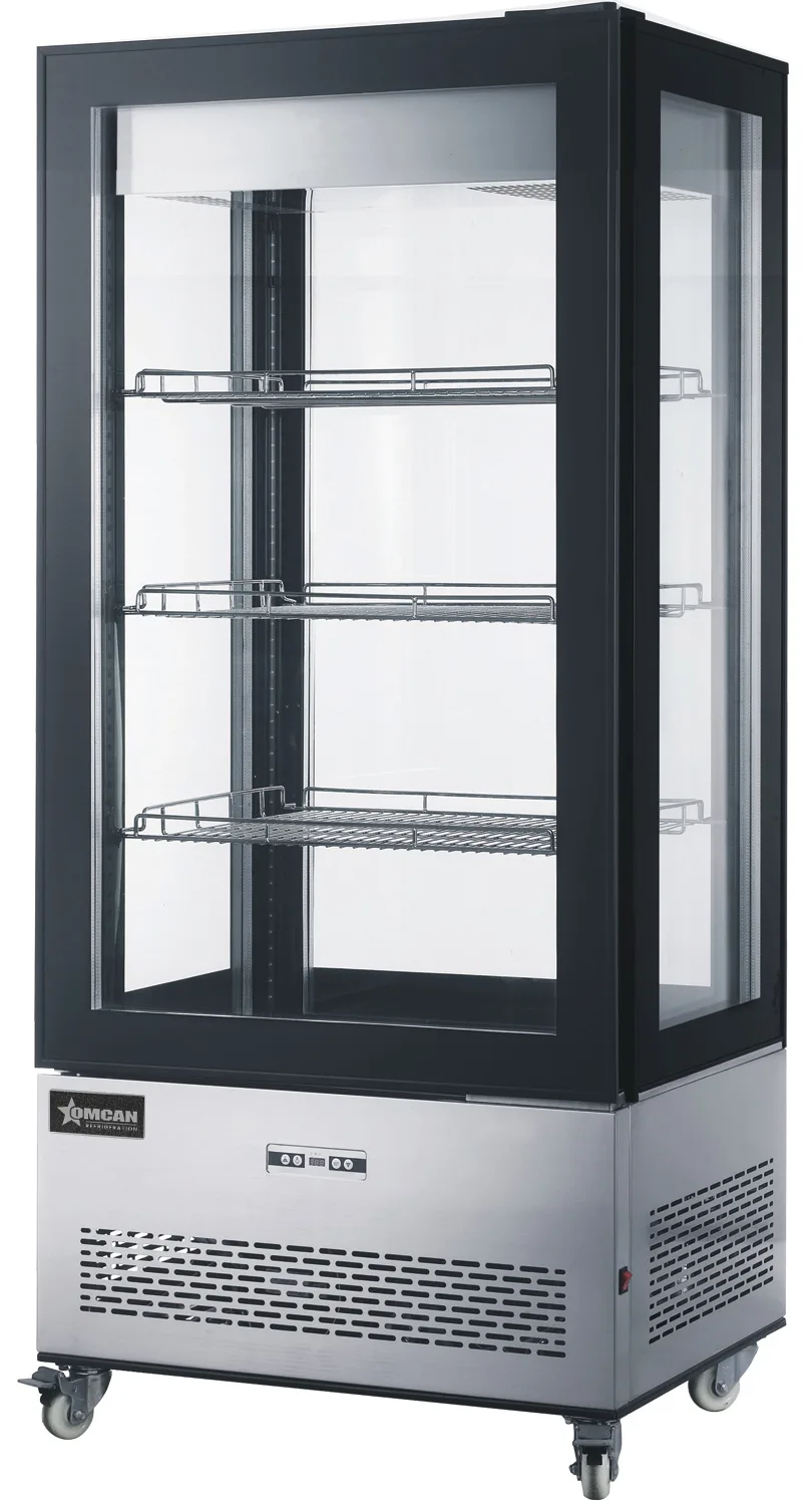 Omcan 44474 Vitrine réfrigérée de 33″ à trois (3) tablettes, vitrée sur quatre côtés, hauteur de 75″, 19,42 pi³ (550 L), acier inoxydable