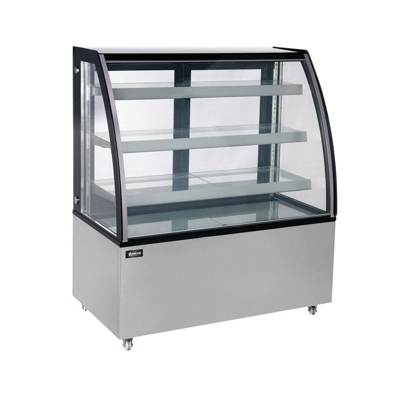 Omcan 44502 Vitrine réfrigérée sur pied de 48″ à trois (3) tablettes et vitre courbée, 14,83 pi³ (420 L), acier inoxydable