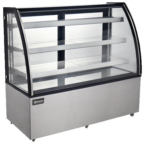 Omcan 44503 Vitrine réfrigérée sur pied de 60″ à trois (3) tablettes et vitre courbée, 18,89 pi³ (535 L), acier inoxydable