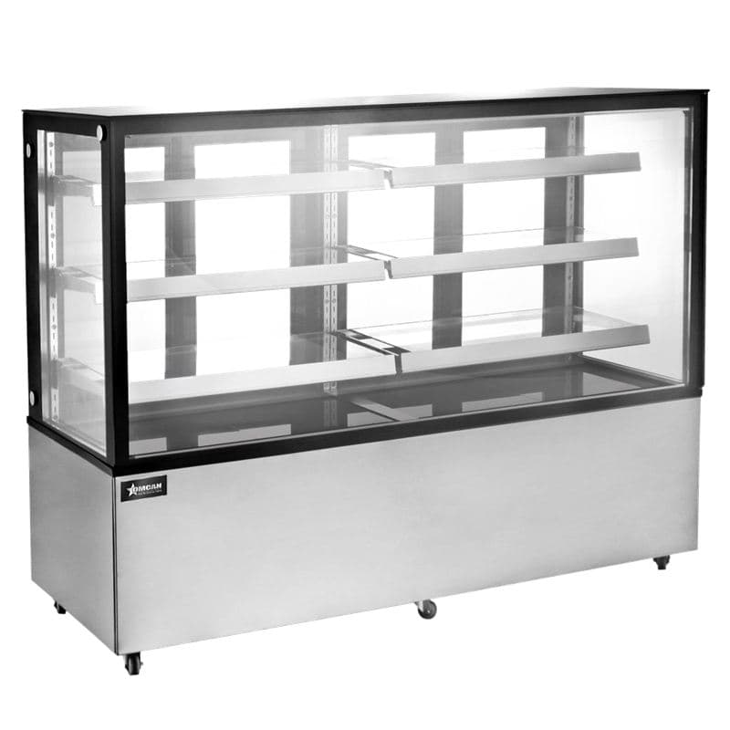 Omcan 44505 Vitrine réfrigérée sur pied de 72″ à trois (3) tablettes et vitre carrée, 28,61 pi³ (810 L), acier inoxydable