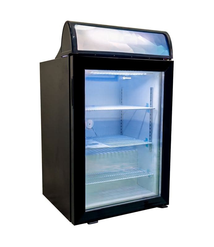 Omcan 44526 Congélateur vitrine de comptoir de 23″ à une (1) porte vitrée avec caisson lumineux, 3,46 pi³ (98 L), noir