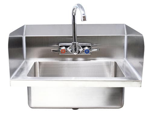 Omcan 44586 Fabricated Hand Sink with Side Splashes, 4″ Gooseneck Faucet and Drain Basket
