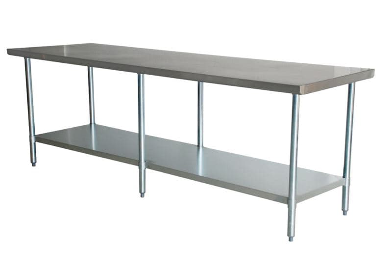 Omcan 45154 Table de travail tout inox 430 de 24″ x 108″, calibre 20, avec étagère inférieure et pieds en acier inoxydable