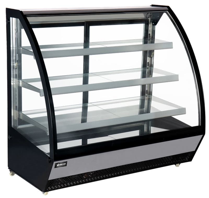 Omcan 46471 Vitrine réfrigérée sur pied de 60″ à trois (3) tablettes et vitre courbée, 28 pi³ (799 L), noir