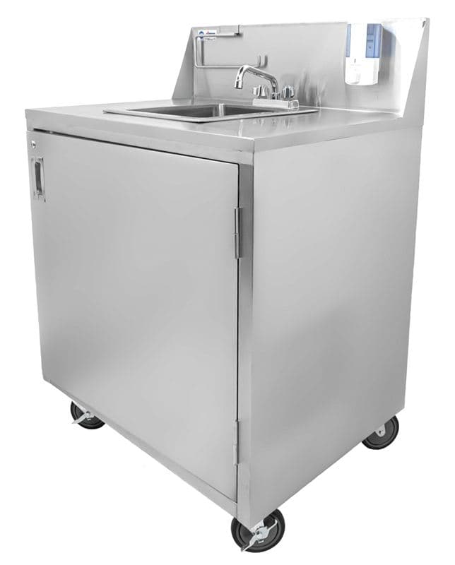 Omcan 46788 Lavabo portatif avec dosseret, réservoir chauffe-eau et pompe