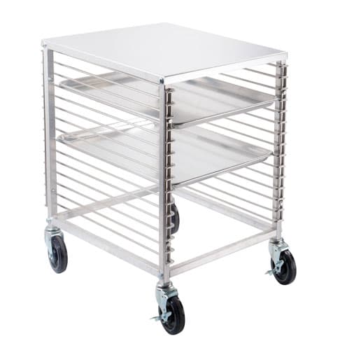 Omcan 46800 Aluminum Counter-Height End-Load Bun Pan Rack with 15 Slides and Solid Flat Top