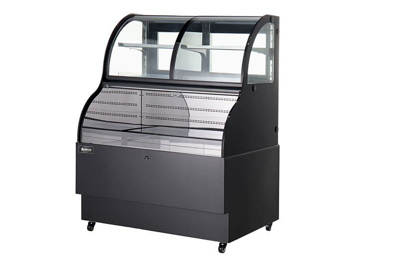 Omcan 47106 Vitrine réfrigérée ouverte sur pied à double service de 36″ à une (1) tablette, 12,5 pi³ (354 L), noir