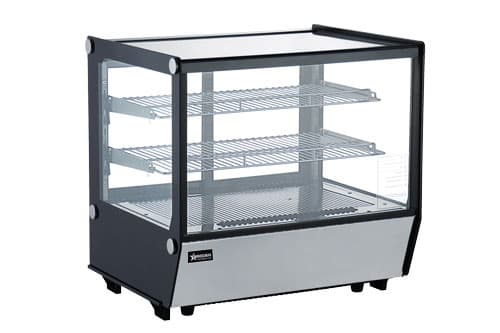 Omcan 47107 28″ Two (2) Shelf Square Glass Countertop Refrigerated Showcase, 4.2 cu.ft. (120 L), Stainless Steel