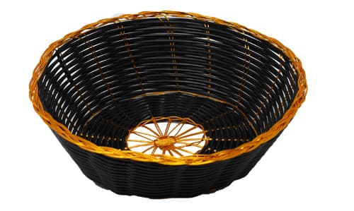 Omcan 47192 Round Black Woven Basket with Golden Trim 8.25″ x 2.25″