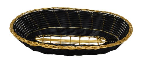 Omcan 47193 Panier ovale allongé tressé noir avec bordure dorée de 9″ x 4,25″ x 2″